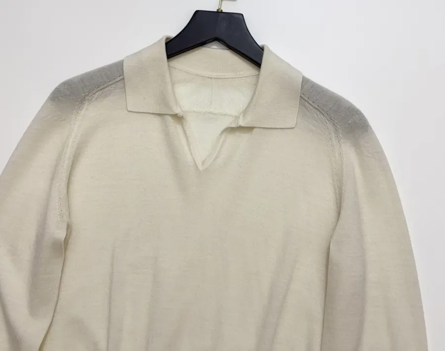 18-gauge cashmere polo top with 3/4 sleeves and collar in As Shown, product view 03