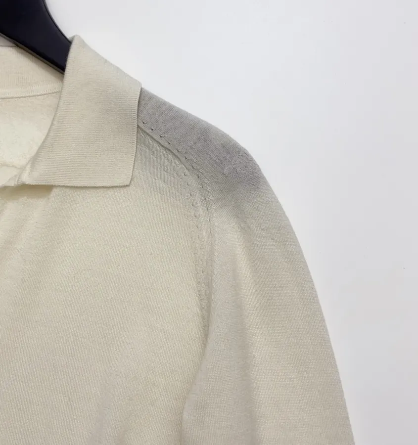 18-gauge cashmere polo top with 3/4 sleeves and collar in As Shown, product view 04