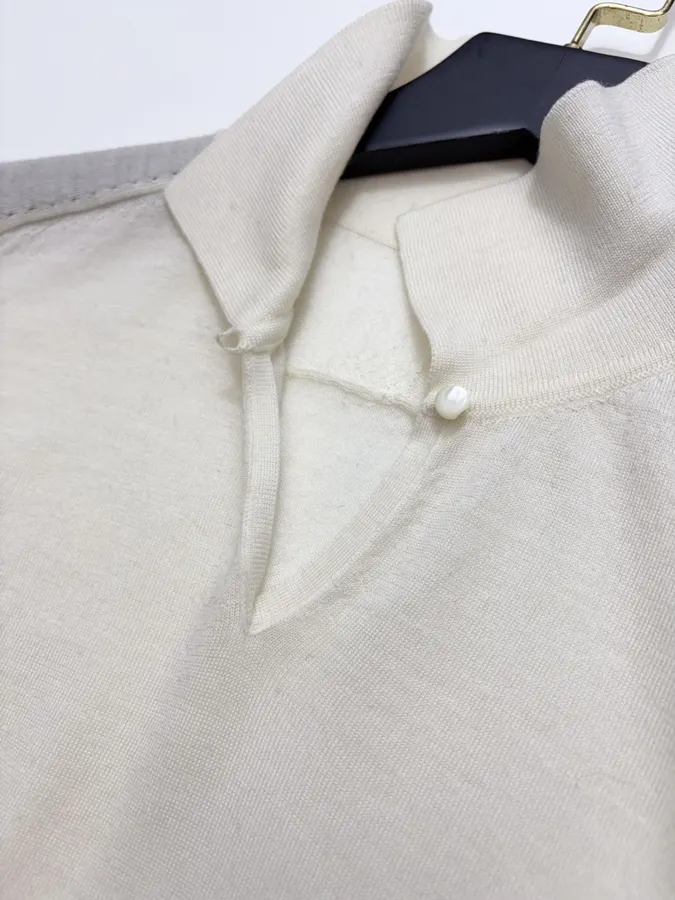 18-gauge cashmere polo top with 3/4 sleeves and collar in As Shown, product view 05