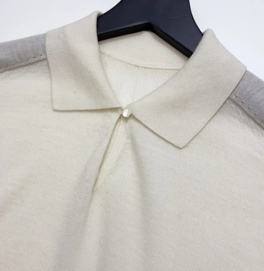 18-gauge cashmere polo top with 3/4 sleeves and collar in As Shown, product view 06