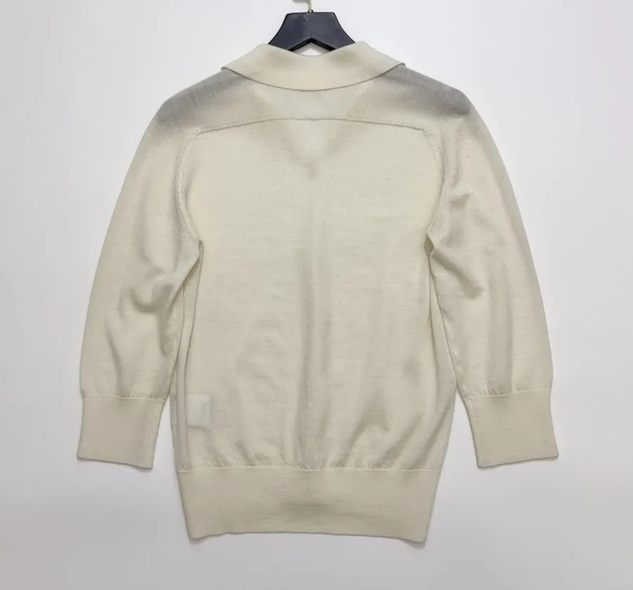 18-gauge cashmere polo top with 3/4 sleeves and collar in As Shown, product view 13