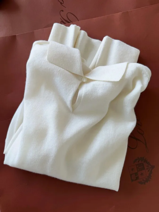 18-gauge cashmere polo top with 3/4 sleeves and collar in As Shown, product view 16