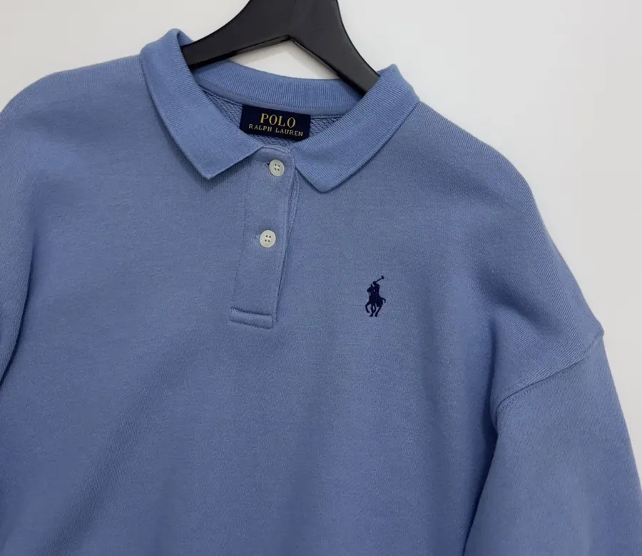 Polo Ralph Lauren Blue Collared Pullover Sweatshirt in Blue, product view 02