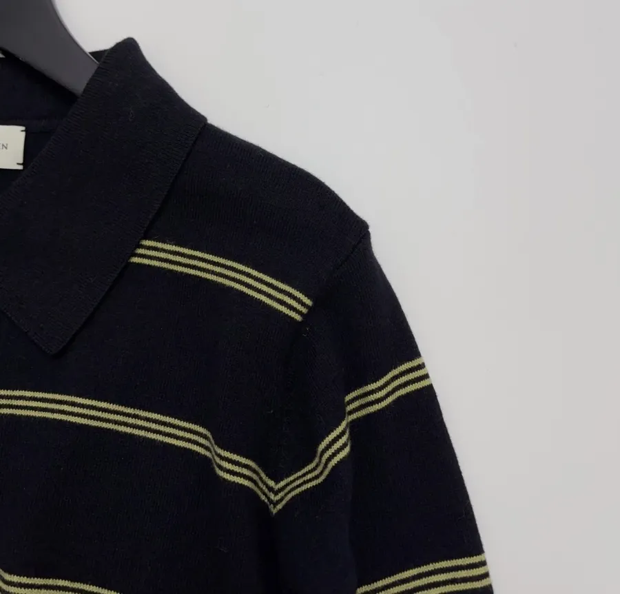 Dries Van Noten 复古 横条纹长袖针织衫 气质大翻领薄款羊毛 Polo 衫，As Shown，商品图 3