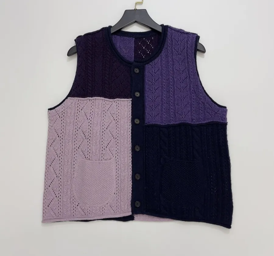 Japanese-Style Shetland Wool-Panelled Knit Vest, Casual Everyday Wear in As Shown, product view
