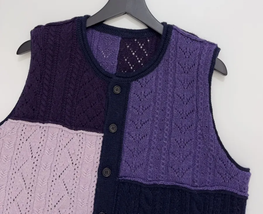 Japanese-Style Shetland Wool-Panelled Knit Vest, Casual Everyday Wear in As Shown, product view 02