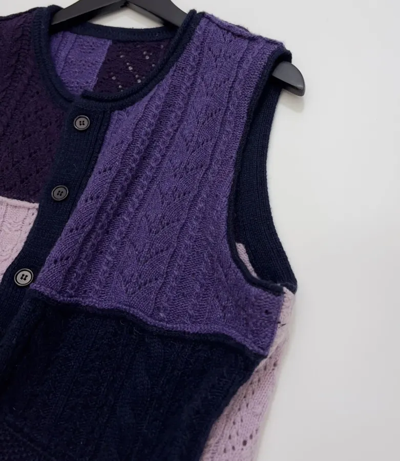 Japanese-Style Shetland Wool-Panelled Knit Vest, Casual Everyday Wear in As Shown, product view 04