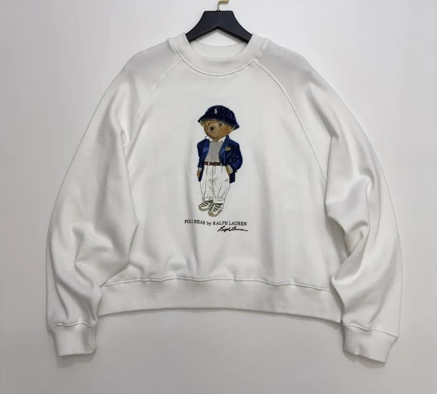 Polo Ralph Lauren 米白色Polo Bear圆领卫衣，象牙白，产品主图