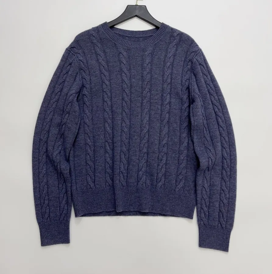 Loro Piana Blue Cable-Knit Crew-Neck Sweater in Blue, product view 01