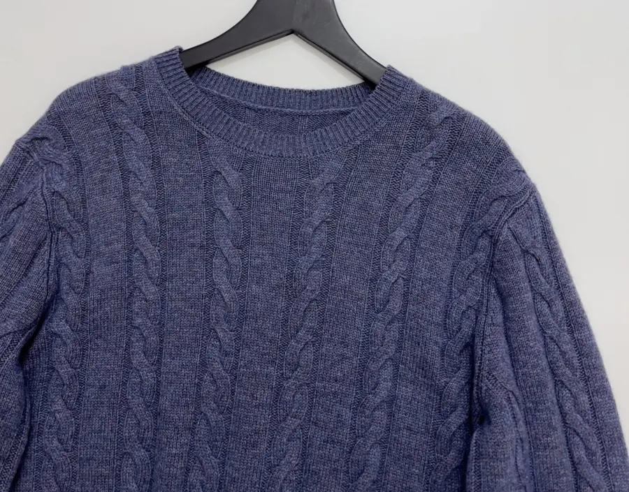 Loro Piana Blue Cable-Knit Crew-Neck Sweater in Blue, product view 02