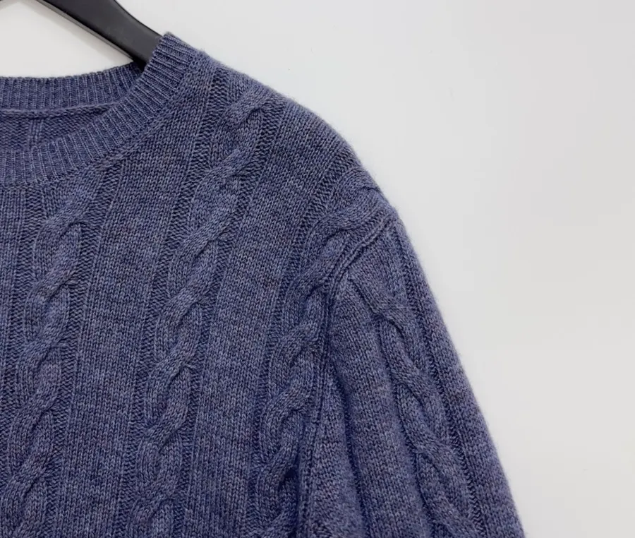 Loro Piana Blue Cable-Knit Crew-Neck Sweater in Blue, product view 03