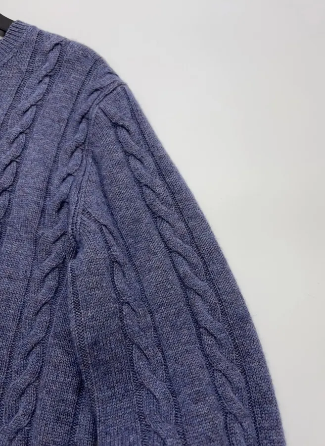 Loro Piana Blue Cable-Knit Crew-Neck Sweater in Blue, product view 04