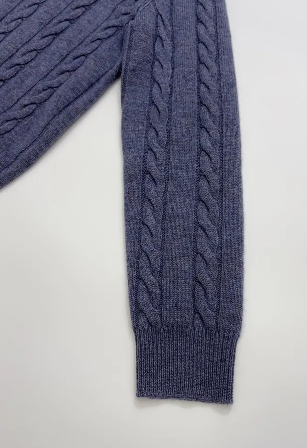 Loro Piana Blue Cable-Knit Crew-Neck Sweater in Blue, product view 06