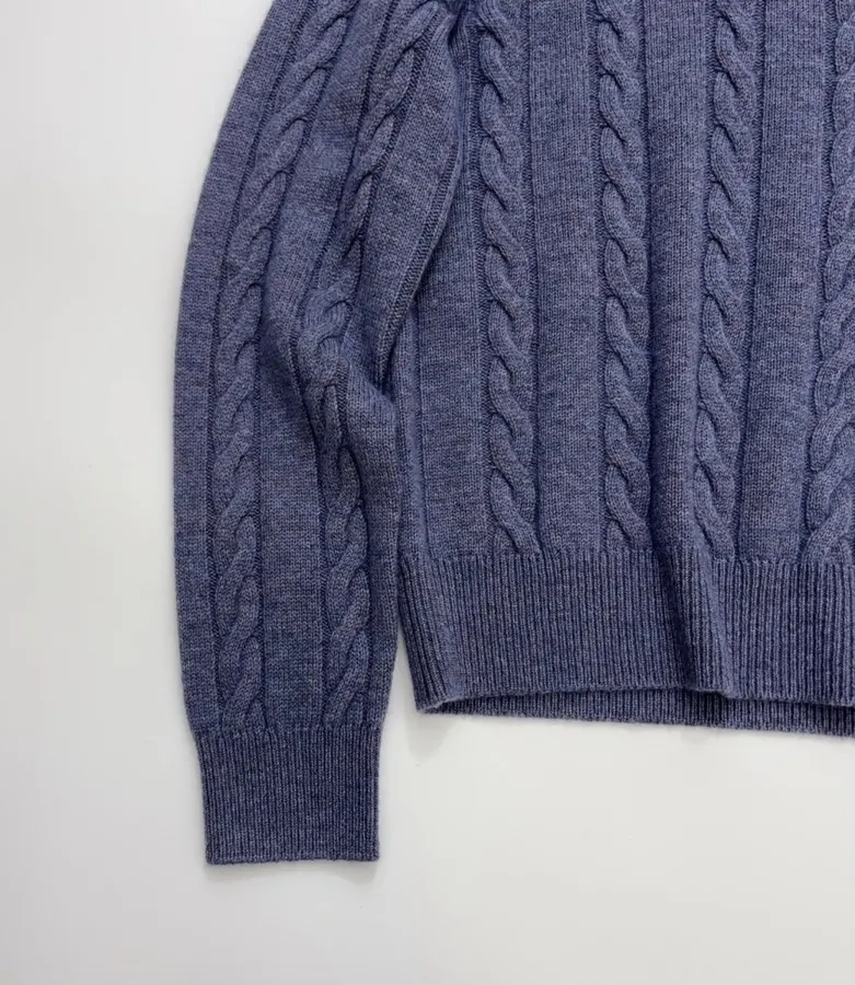 Loro Piana Blue Cable-Knit Crew-Neck Sweater in Blue, product view 08