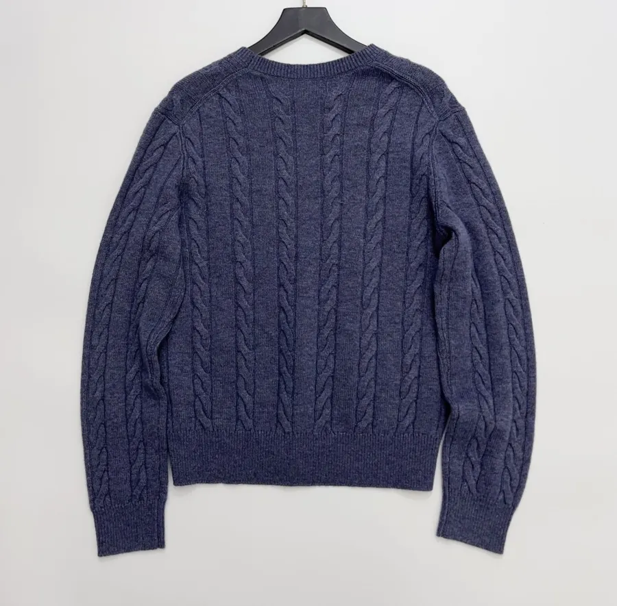 Loro Piana Blue Cable-Knit Crew-Neck Sweater in Blue, product view 12