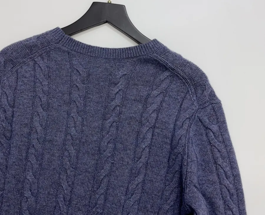 Loro Piana Blue Cable-Knit Crew-Neck Sweater in Blue, product view 13