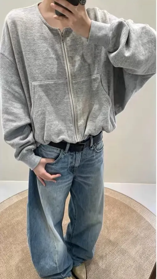 R13 Gray balloon-sleeve crewneck cardigan in Gray, product view 01