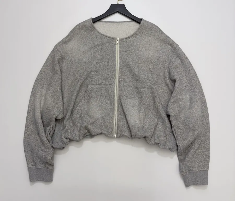 R13 Gray balloon-sleeve crewneck cardigan in Gray, product view 02