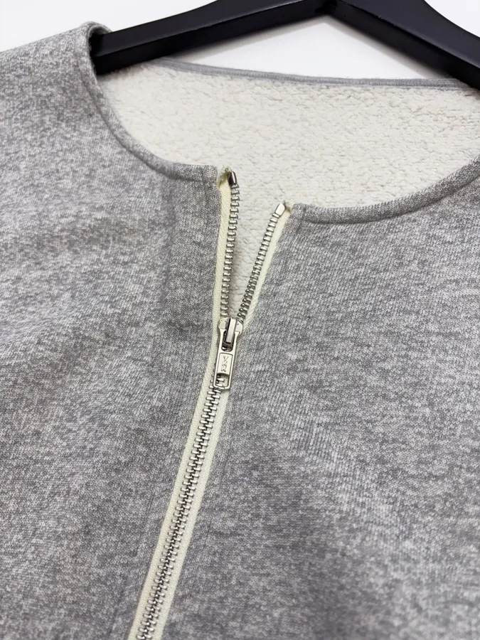 R13 Gray balloon-sleeve crewneck cardigan in Gray, product view 06