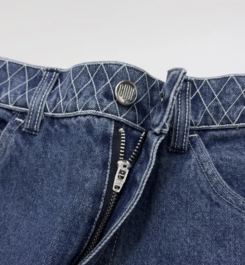 Limited-Edition Diamond-Stitched Jeans | Vintage Washed Straight-Leg Workwear Trousers in As Shown, product view 05