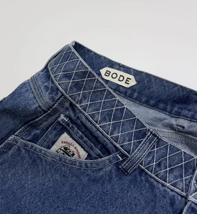 Limited-Edition Diamond-Stitched Jeans | Vintage Washed Straight-Leg Workwear Trousers in As Shown, product view 06
