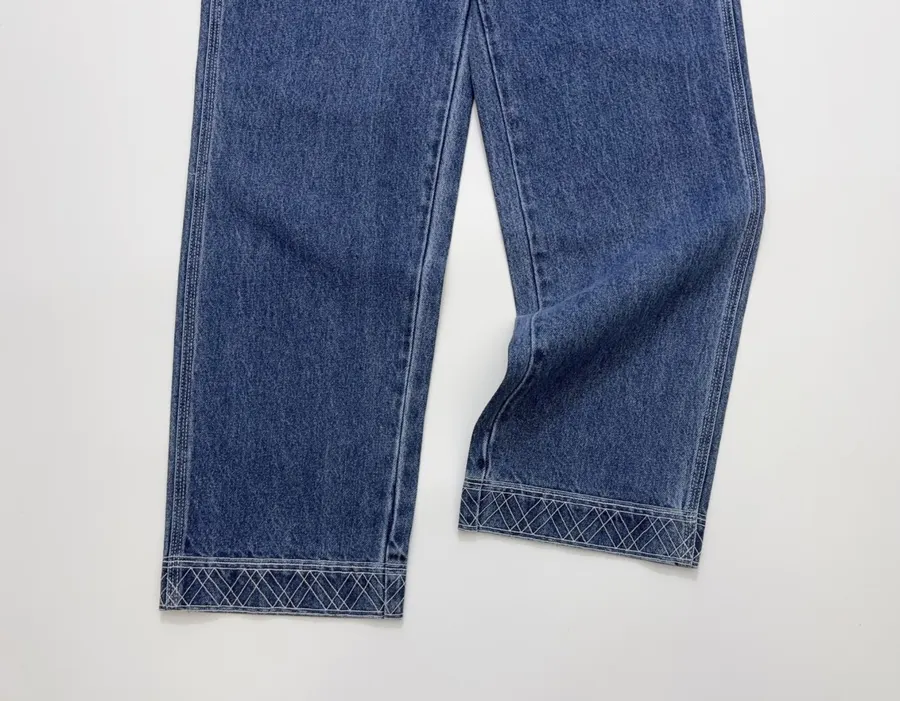 Limited-Edition Diamond-Stitched Jeans | Vintage Washed Straight-Leg Workwear Trousers in As Shown, product view 08