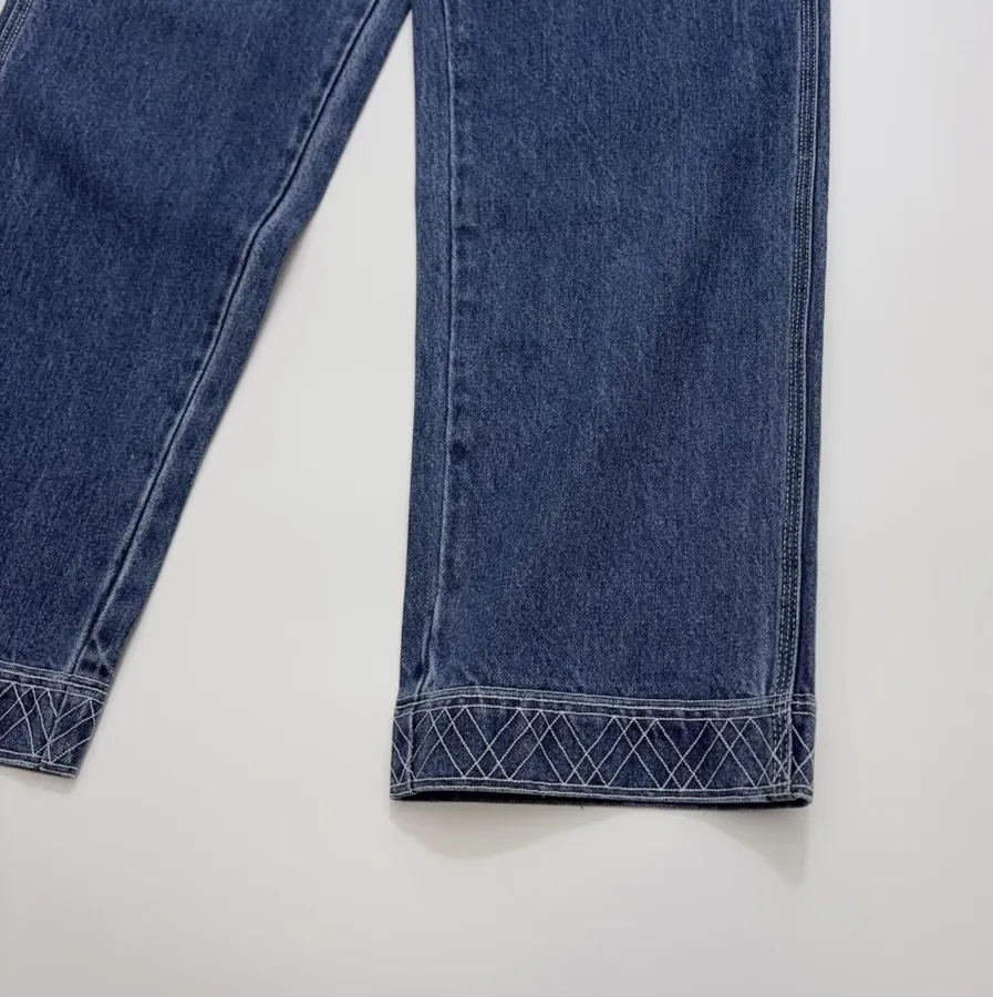 Limited-Edition Diamond-Stitched Jeans | Vintage Washed Straight-Leg Workwear Trousers in As Shown, product view 09