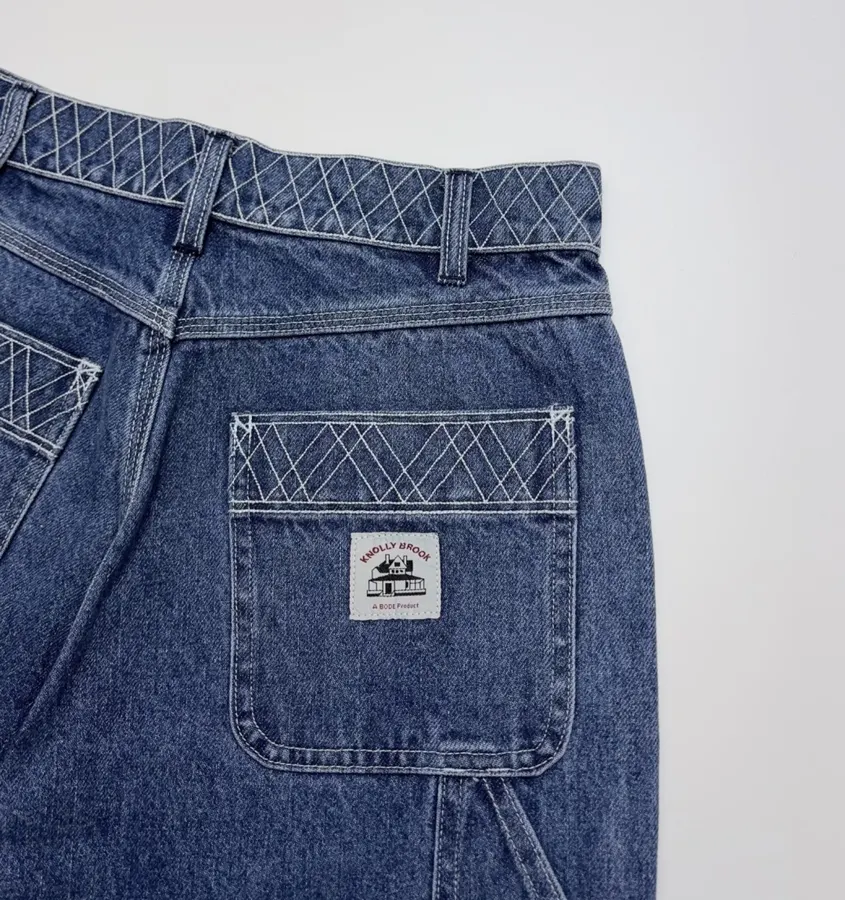 Limited-Edition Diamond-Stitched Jeans | Vintage Washed Straight-Leg Workwear Trousers in As Shown, product view 15