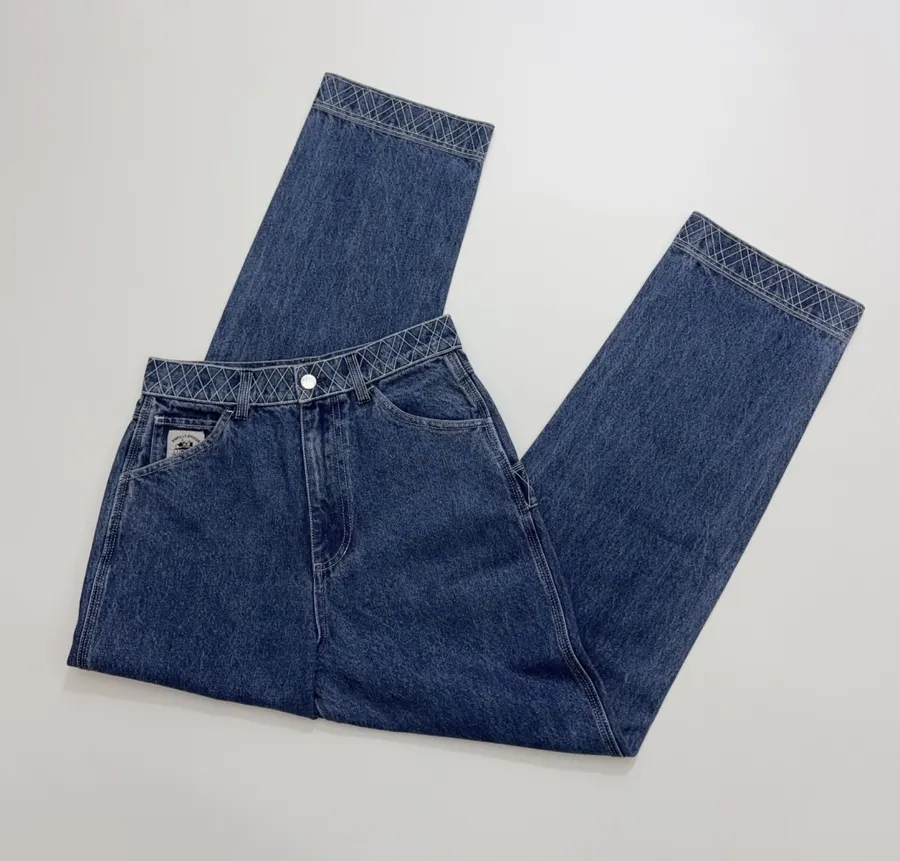 Limited-Edition Diamond-Stitched Jeans | Vintage Washed Straight-Leg Workwear Trousers in As Shown, product view 16