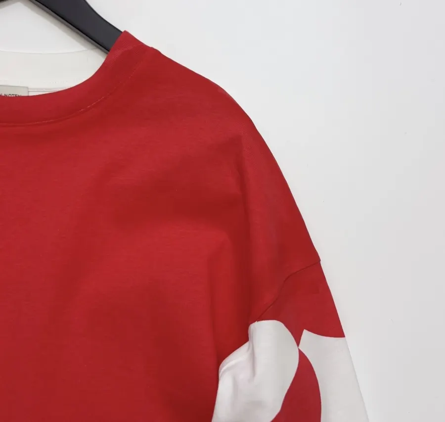 Dries Van Noten Artistic Red Circular Geometric Print Long-Sleeve T-Shirt, Contrast-Color Relaxed Drop-Shoulder Casual Base Layer in As Shown, product view 03