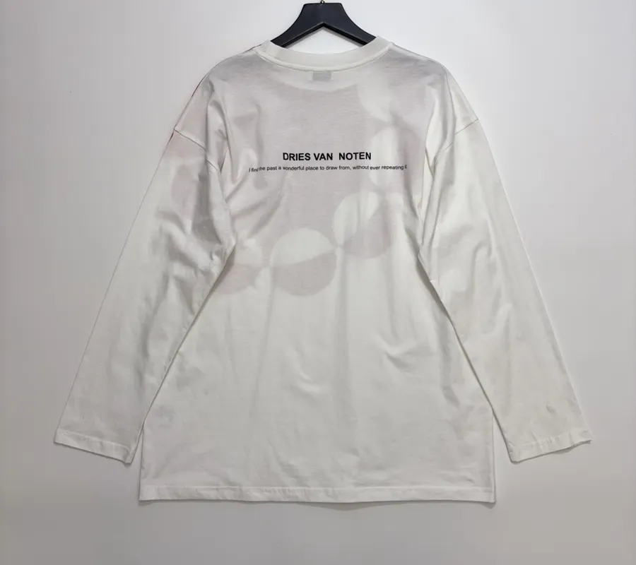 Dries Van Noten Artistic Red Circular Geometric Print Long-Sleeve T-Shirt, Contrast-Color Relaxed Drop-Shoulder Casual Base Layer in As Shown, product view 10