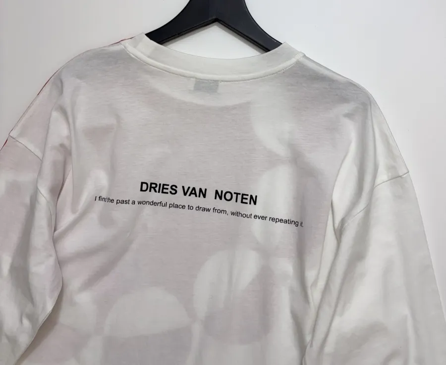 Dries Van Noten Artistic Red Circular Geometric Print Long-Sleeve T-Shirt, Contrast-Color Relaxed Drop-Shoulder Casual Base Layer in As Shown, product view 11