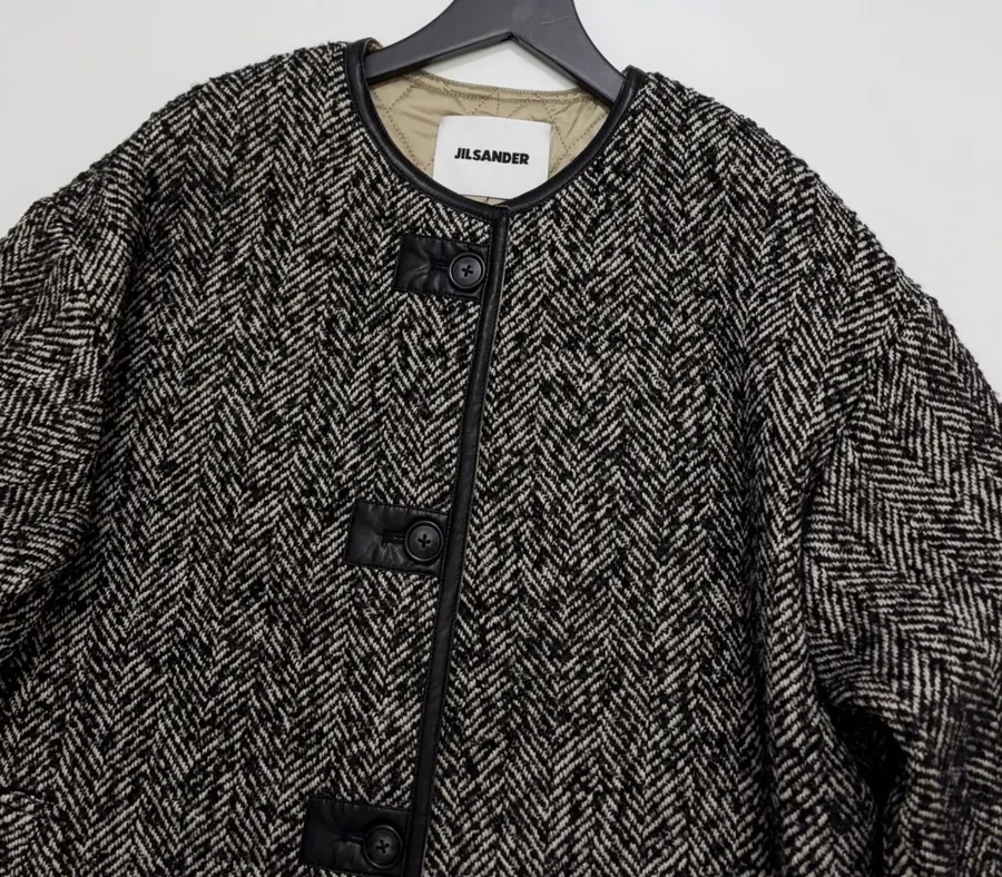 Jil Sander 复古肌理感宽松阔版圆领中长款夹棉外套，As Shown，商品图 5