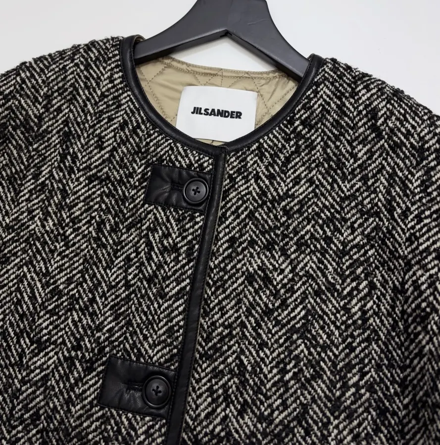 Jil Sander 复古肌理感宽松阔版圆领中长款夹棉外套，As Shown，商品图 6
