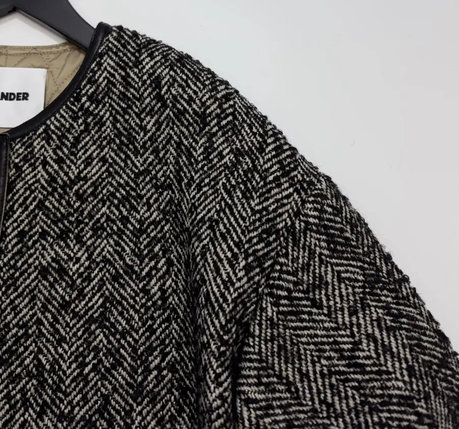 Jil Sander 复古肌理感宽松阔版圆领中长款夹棉外套，As Shown，商品图 7