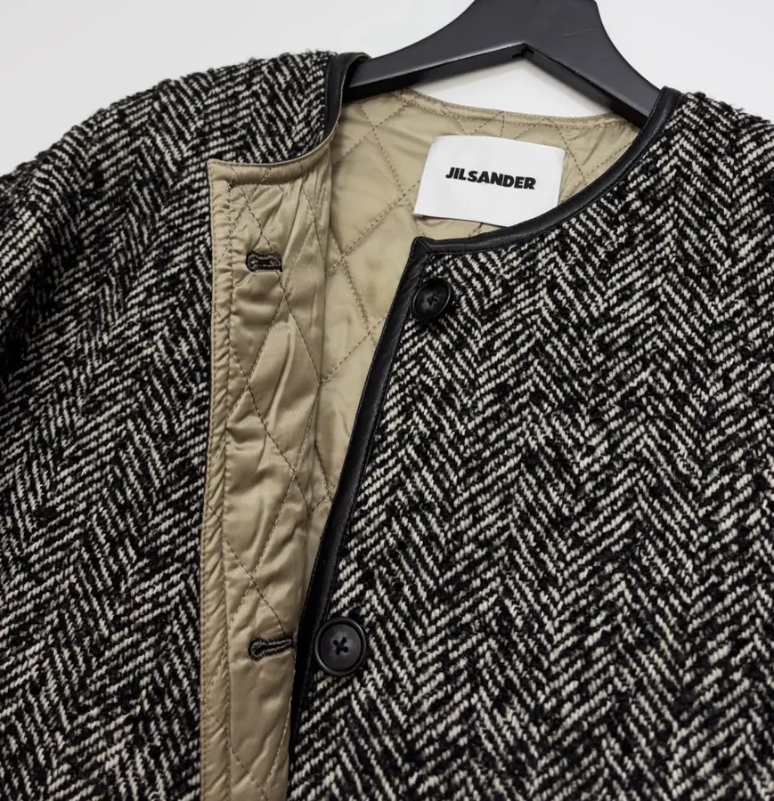 Jil Sander 复古肌理感宽松阔版圆领中长款夹棉外套，As Shown，商品图 8