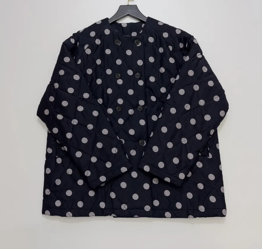 Small-batch polka-dot double-breasted cotton jacket, quilted relaxed blazer in As Shown, product view 03