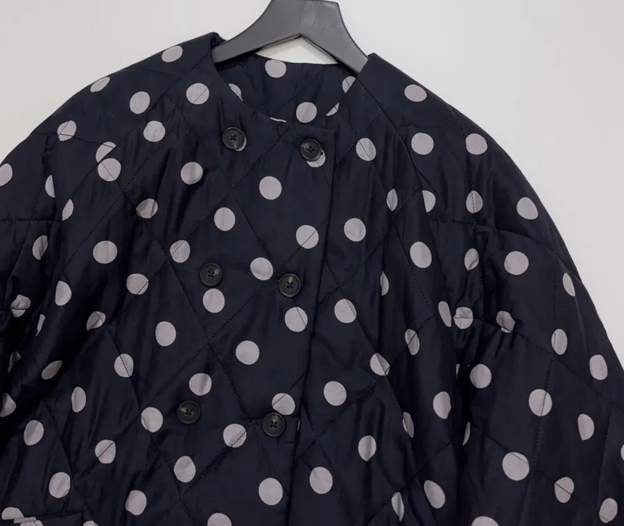 Small-batch polka-dot double-breasted cotton jacket, quilted relaxed blazer in As Shown, product view 04