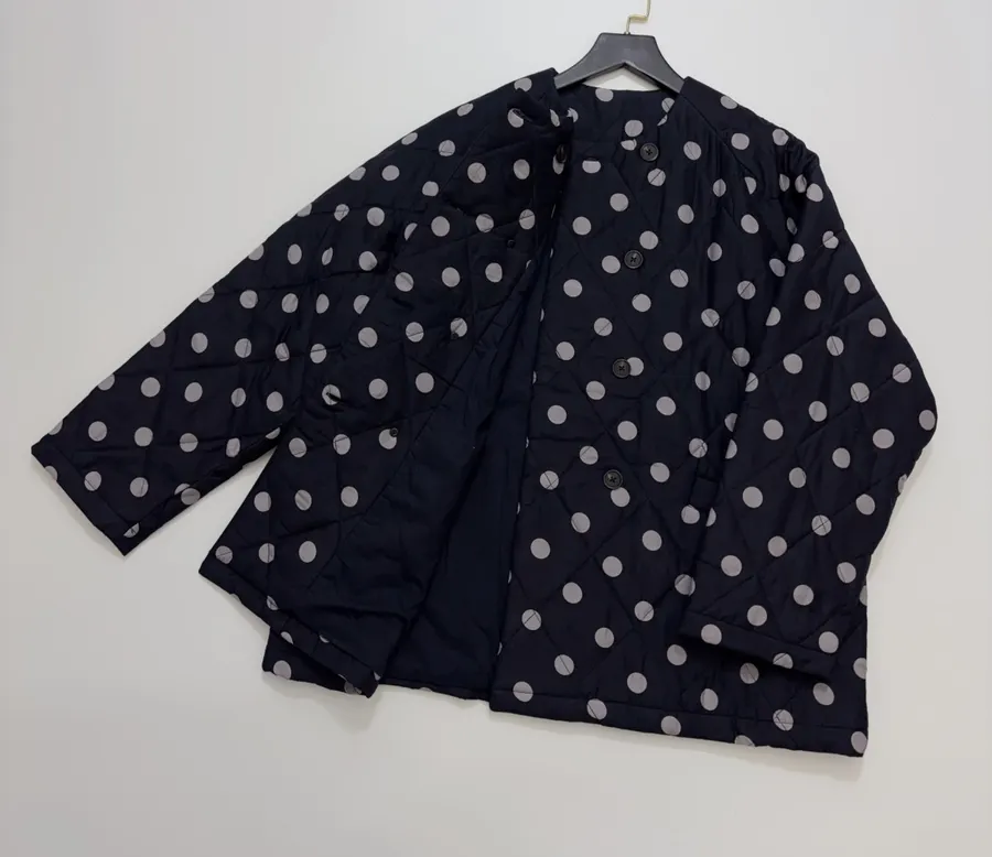 Small-batch polka-dot double-breasted cotton jacket, quilted relaxed blazer in As Shown, product view 15