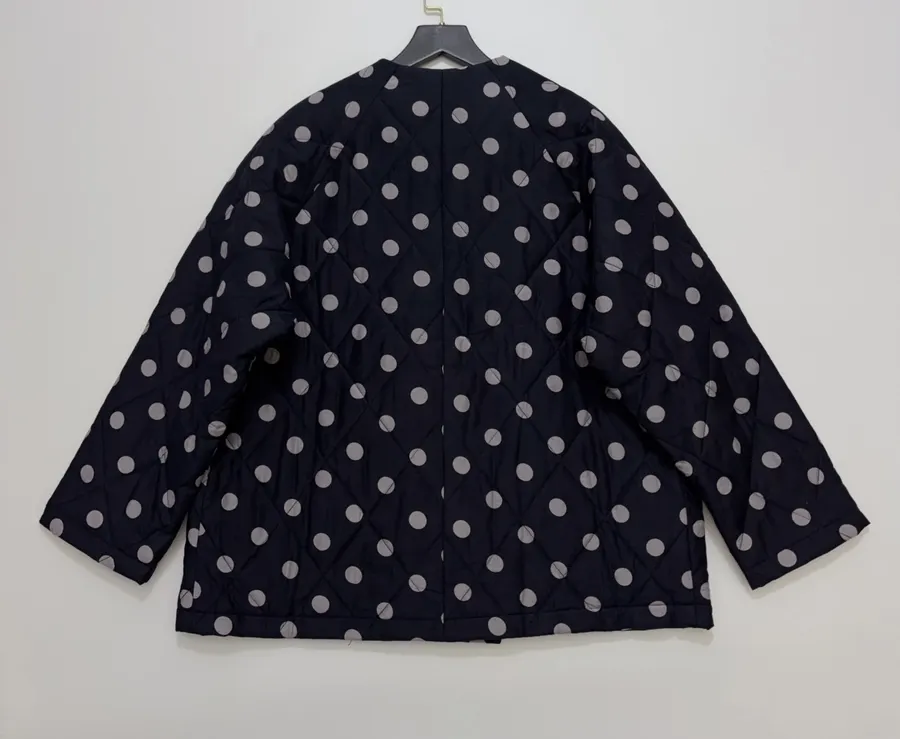 Small-batch polka-dot double-breasted cotton jacket, quilted relaxed blazer in As Shown, product view 17
