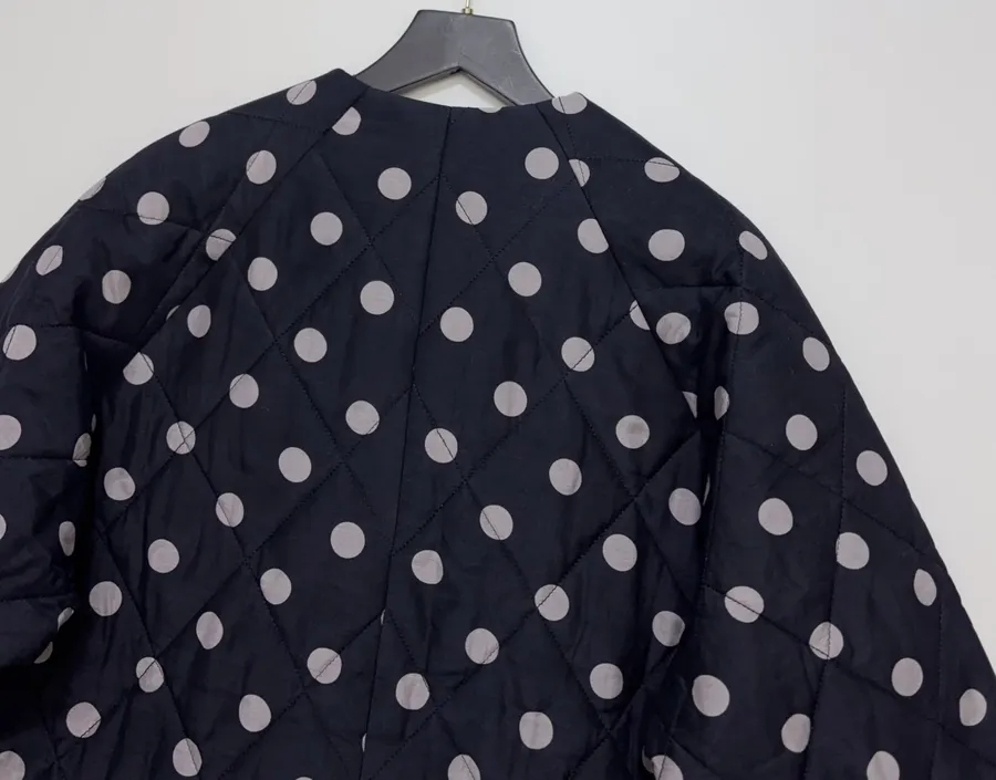Small-batch polka-dot double-breasted cotton jacket, quilted relaxed blazer in As Shown, product view 18