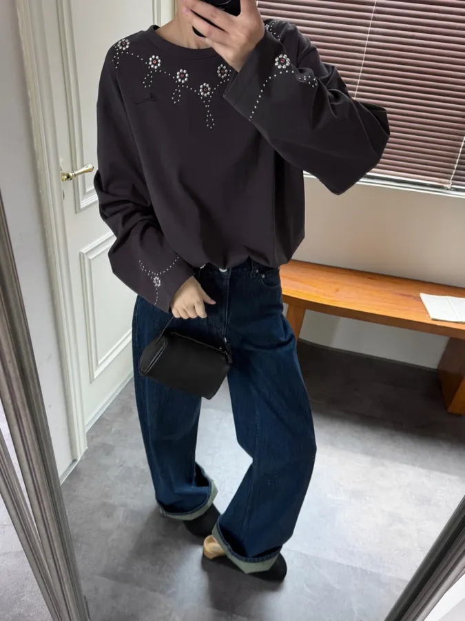 BODE Beaded crew-neck relaxed-fit long-sleeve T-shirt in As Shown, product view