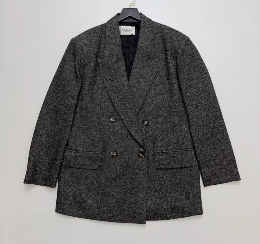 Charcoal Double-Breasted Wool Blazer in Charcoal, product view 02