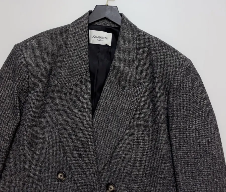 Charcoal Double-Breasted Wool Blazer in Charcoal, product view 03