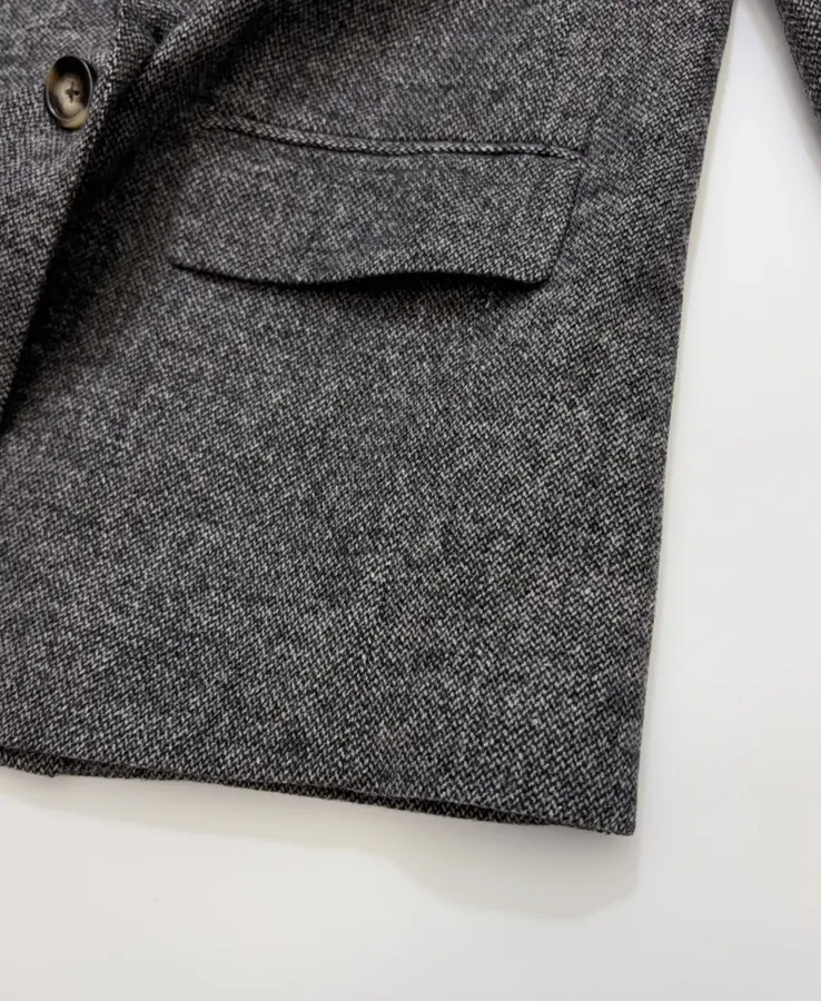 Charcoal Double-Breasted Wool Blazer in Charcoal, product view 12