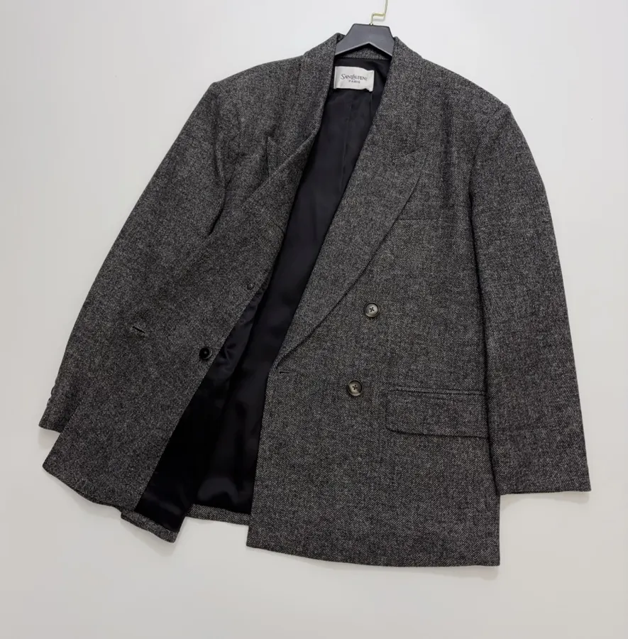 Charcoal Double-Breasted Wool Blazer in Charcoal, product view 13