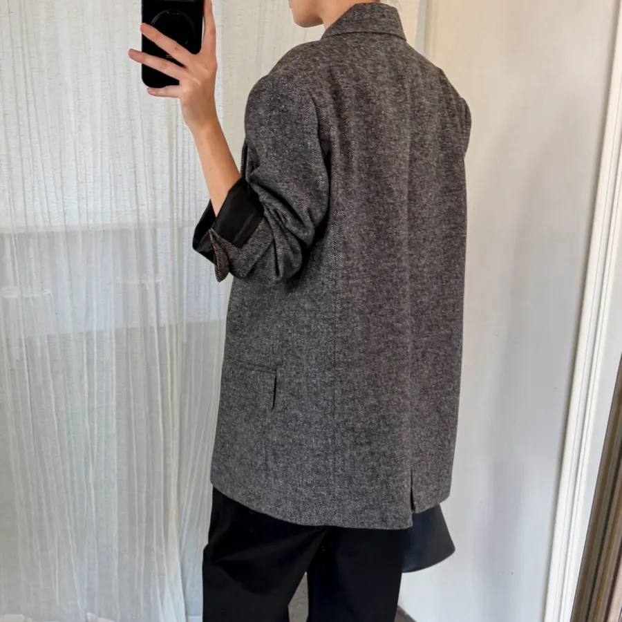 Charcoal Double-Breasted Wool Blazer in Charcoal, product view 24