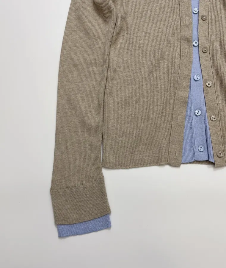 Acne Studios Beige Contrast-Panel Layered Knit Cardigan in Beige, product view 08