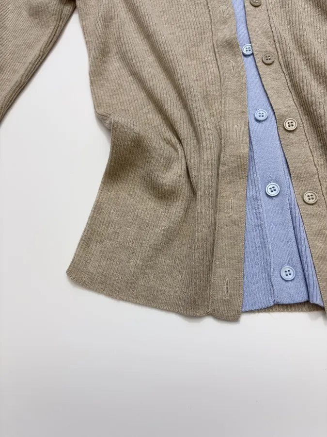 Acne Studios Beige Contrast-Panel Layered Knit Cardigan in Beige, product view 09