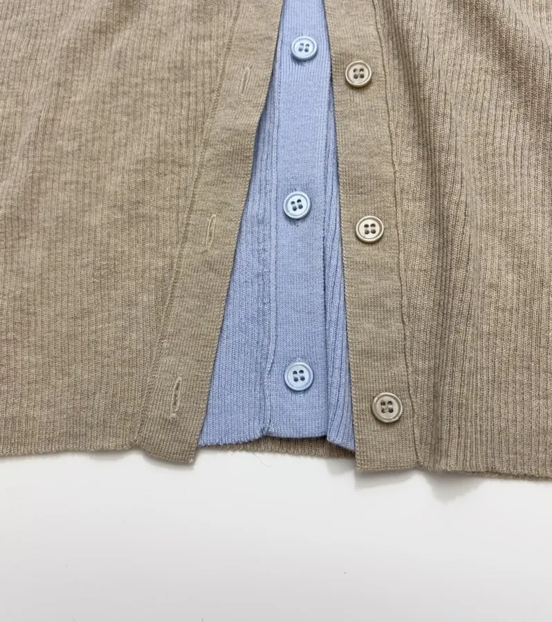 Acne Studios Beige Contrast-Panel Layered Knit Cardigan in Beige, product view 10
